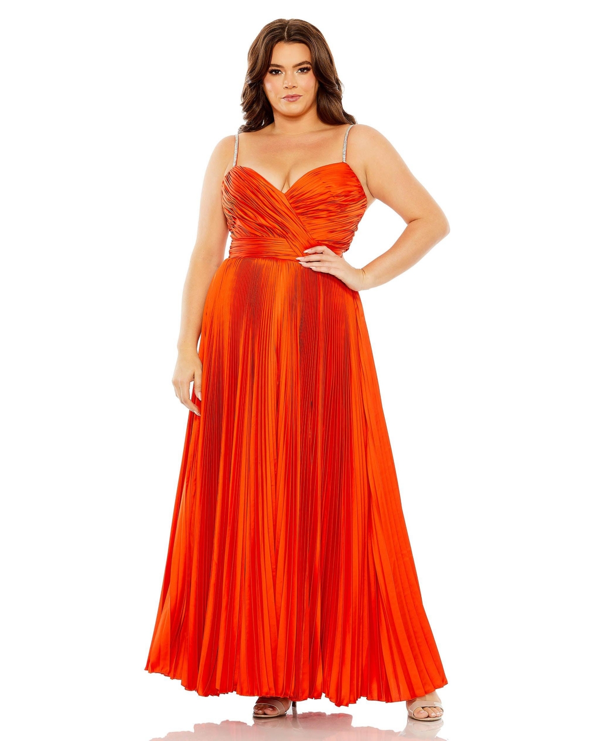 MAC DUGGAL WOMEN'S PLUS SIZE RHINESTONE STRAPPED EMBELLISHED PLEATED GOWN