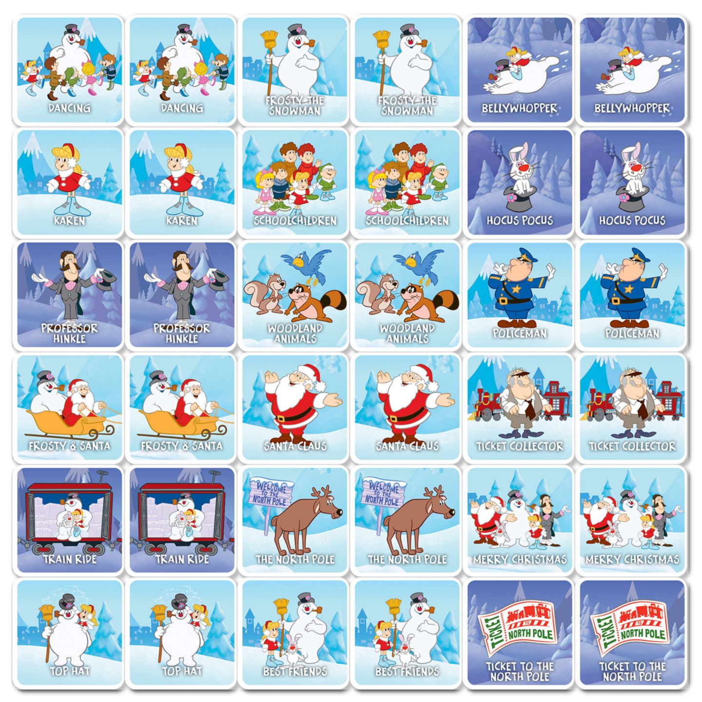 Детская карточная игра MasterPieces Puzzles Frosty the Snowman Matching Memory Card Game, Ages 3+, цвет: Разноцветный — фото 2