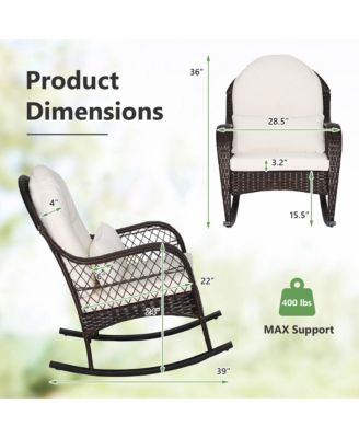 Patio Wicker Rocking Chair with Seat Back Cushions & Lumbar Pillow Porch