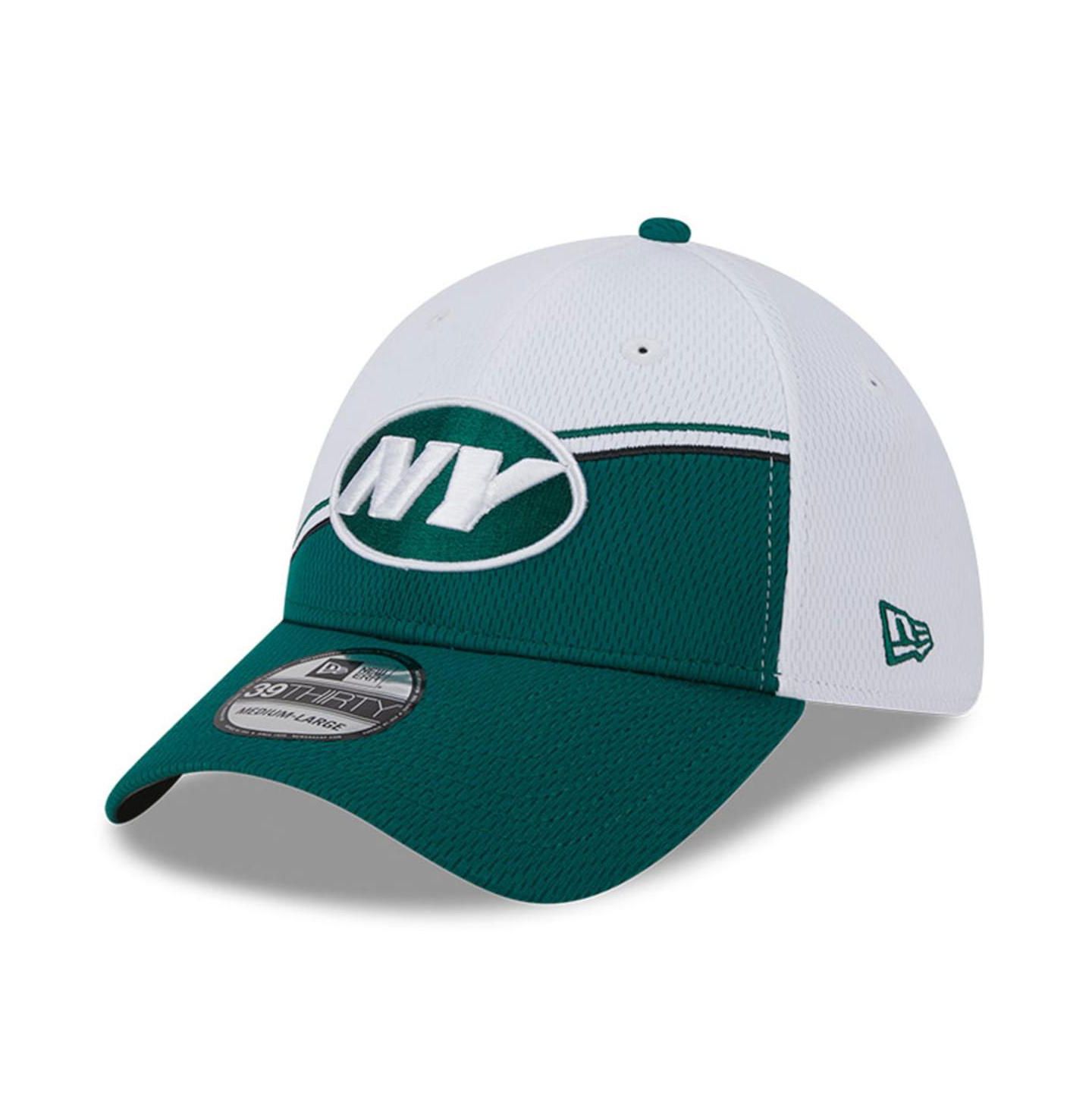 Мужская кепка New Era White, Green New York Jets 2023 NFL Sideline 39THIRTY Flex Hat — фото 3