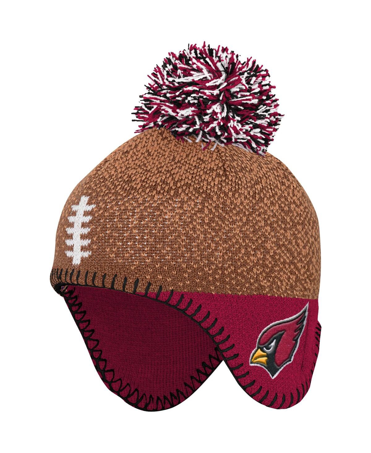 Outerstuff Babies' Newborn And Infant Boys And Girls Brown Arizona Cardinals Football Head Knit Hat With Pom In Brown,cardinal