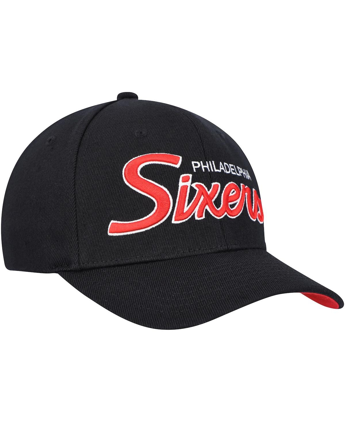 Mitchell & Ness Men's  Black Philadelphia 76ers Mvp Team Script 2.0 Stretch-snapback Hat In Black