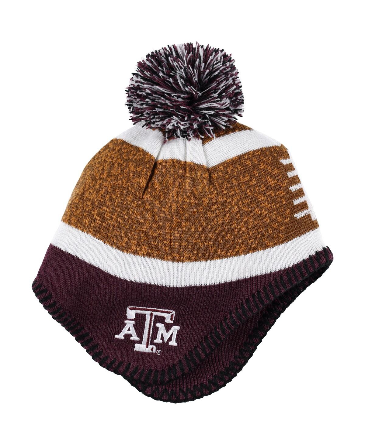 Outerstuff Babies' Little Boys And Girls Brown, Maroon Texas A&m Aggies Football Head Knit Hat With Pom In Brown,maroon