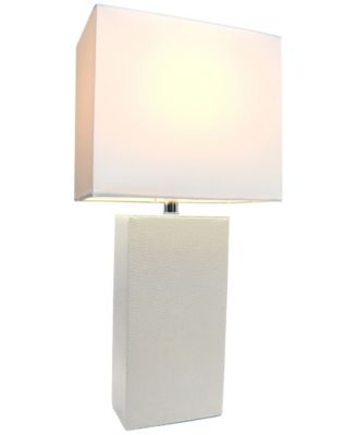 Lalia Home Lexington 21" Leather Base Modern Home D&eacute;cor Bedside Table Lamp with White Rectangular Fabric Shade