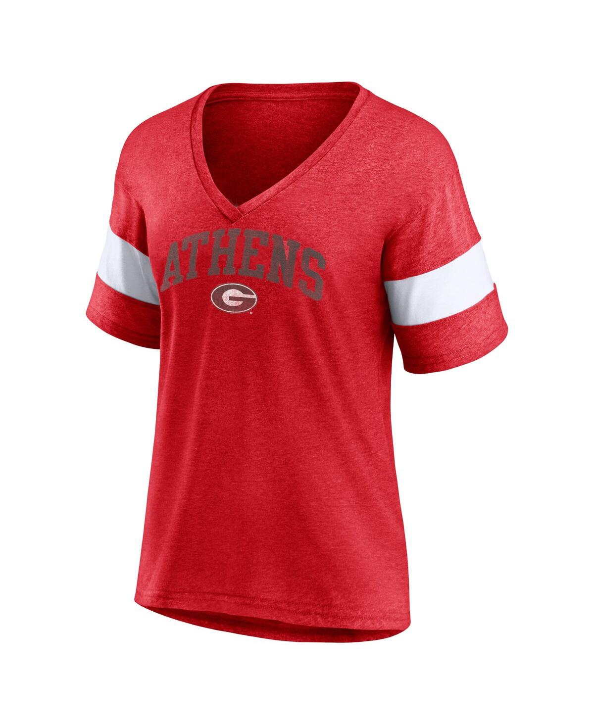 Shop Profile Women's  Heather Red Georgia Bulldogs Plus Size Arched City Sleeve Stripe V-neck T-shirt