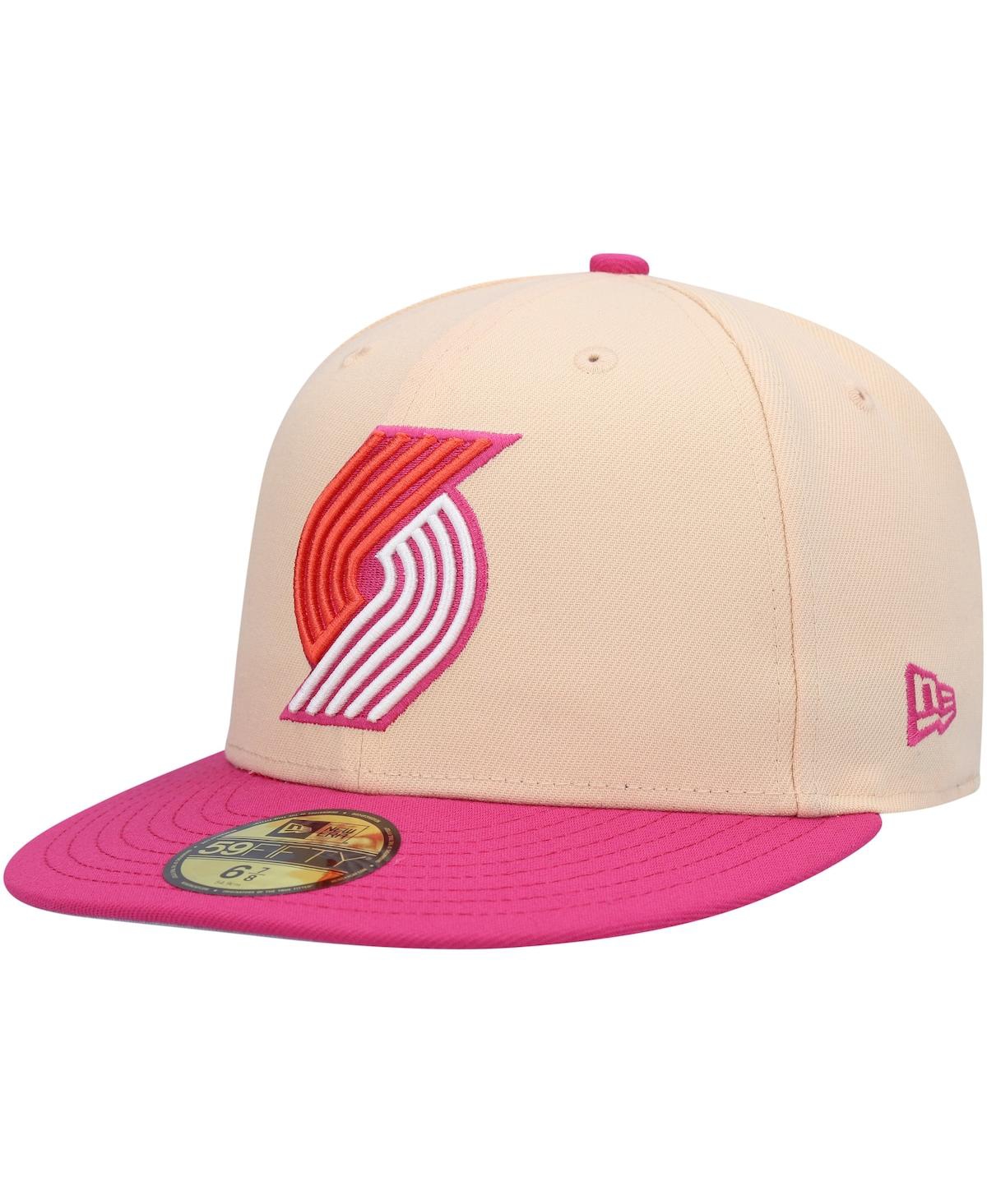 Men's New Era Pink Portland Trail Blazers Passion Mango 59FIFTY Fitted Hat - Pink