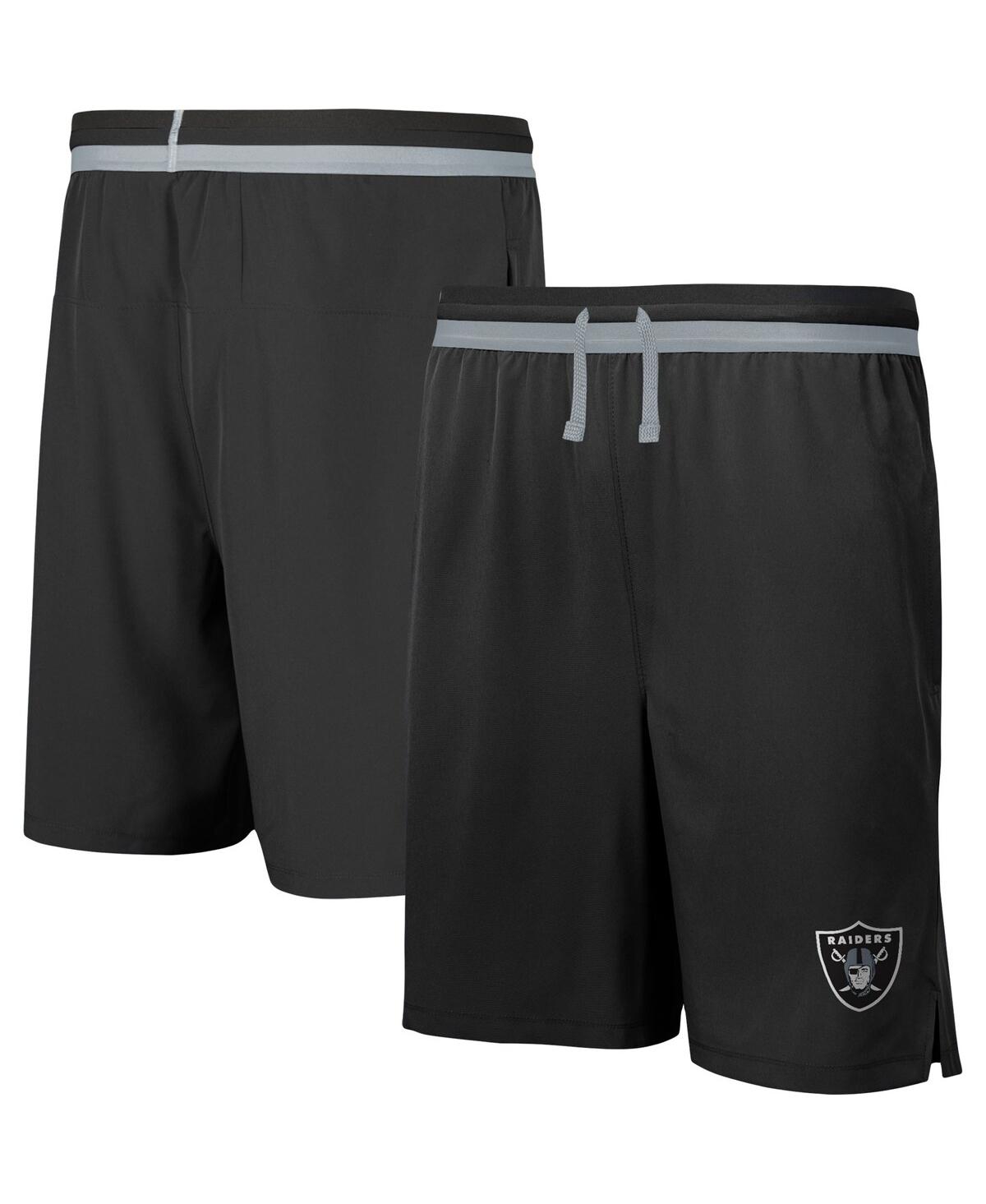 Men's Black Las Vegas Raiders Cool Down Tri-Color Elastic Training Shorts - Black