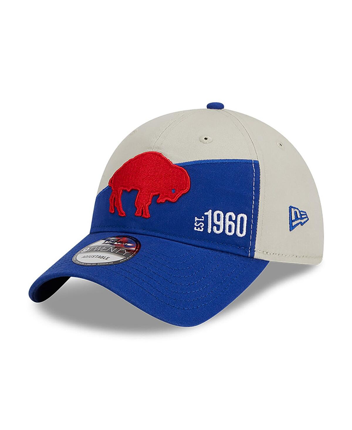 NEW ERA MEN'S NEW ERA CREAM, ROYAL BUFFALO BILLS 2023 SIDELINE HISTORIC 9TWENTY ADJUSTABLE HAT 