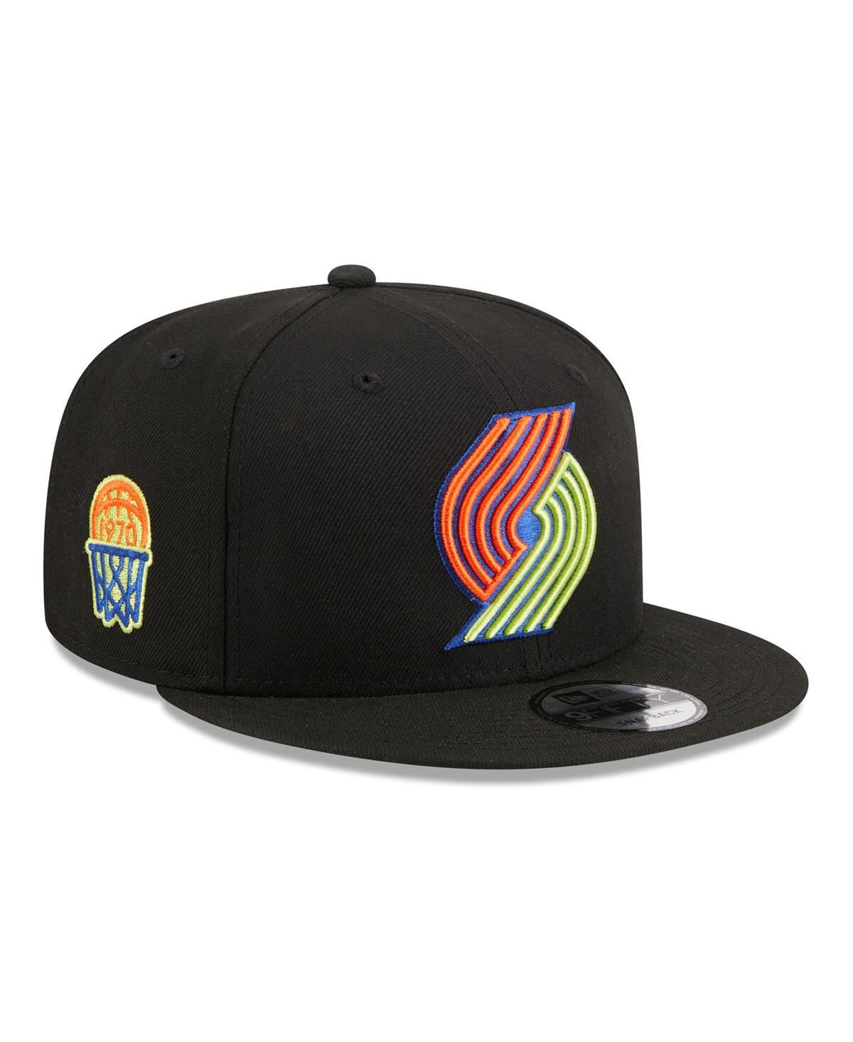Men's New Era Black Portland Trail Blazers Neon Pop 9FIFTY Snapback Hat - Black