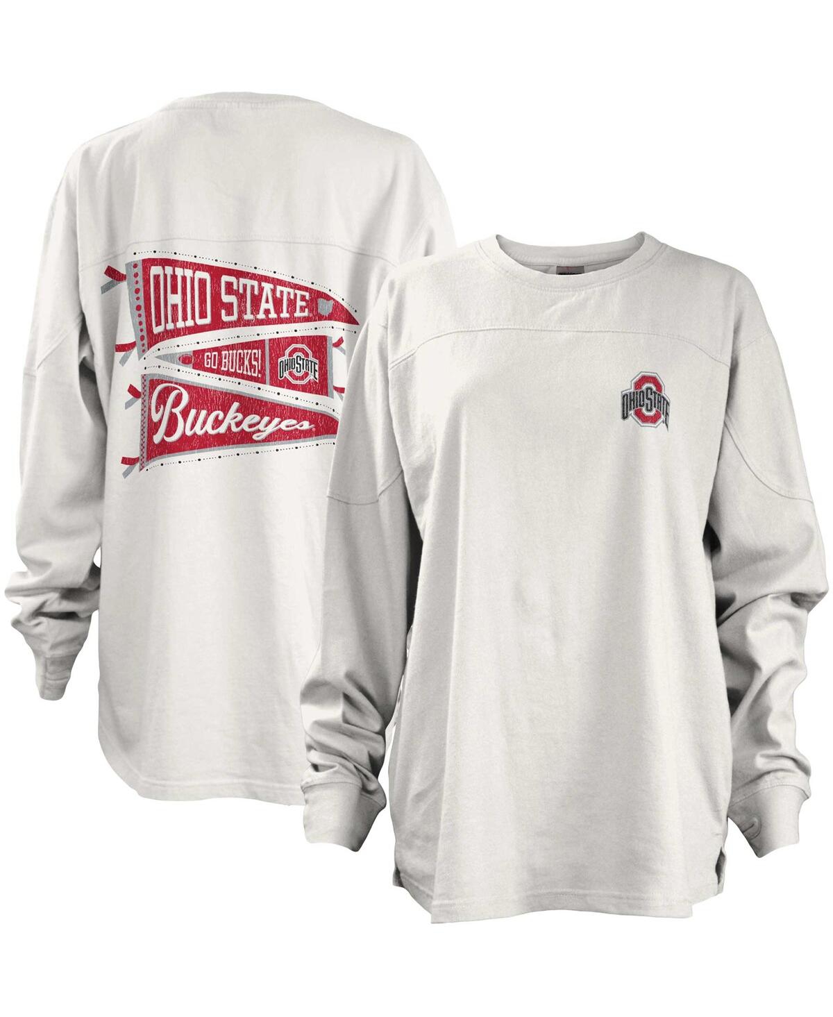 Women's PressboxOhio State Buckeyes Pennant Stack Oversized Long Sleeve T-shirt - White