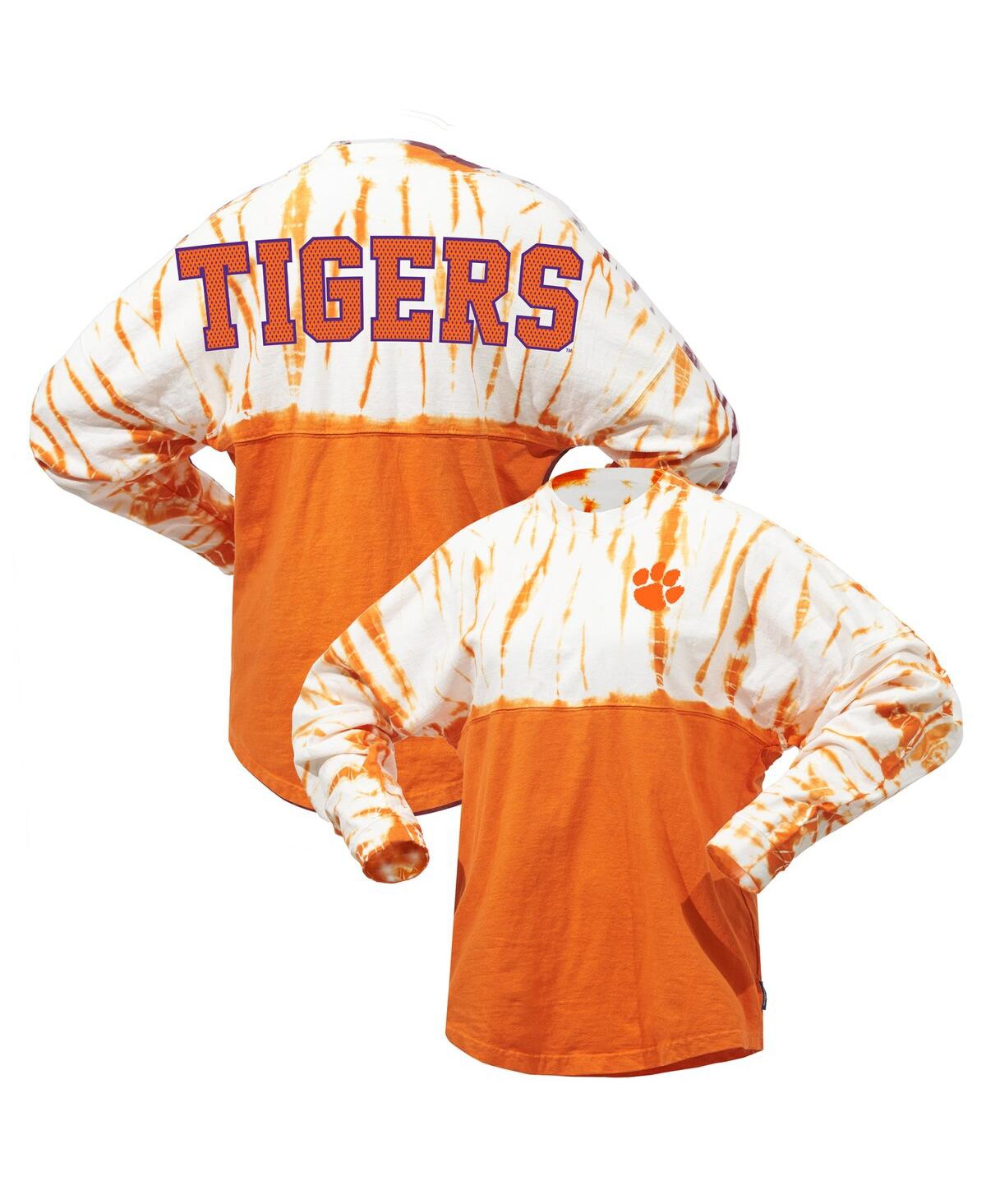 Spirit Jersey Women's Orange Clemson Tigers Tie-dye Long Sleeve Jersey T-shirt