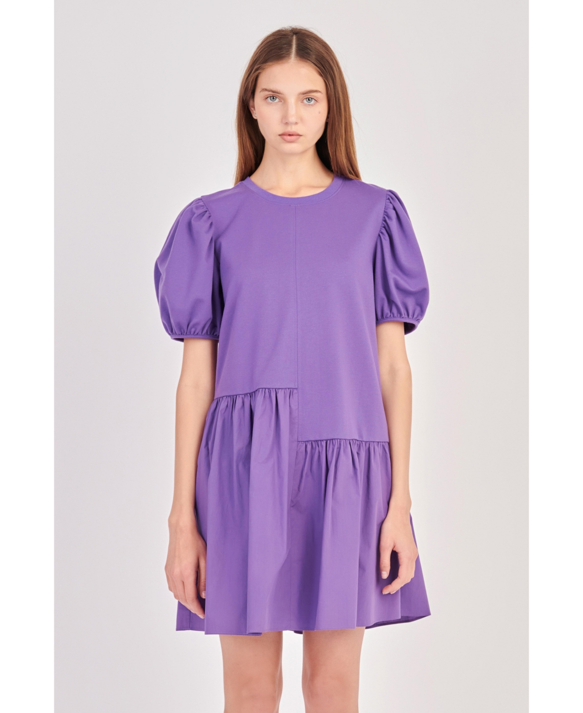 Women's Knit Woven Mixed Dress - Purple