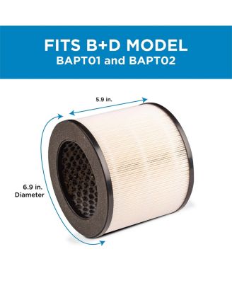 Black +Decker Replacement 3-Stage HEPA Filter for BAPT01 and BAPT02  Air Purifier Accessory