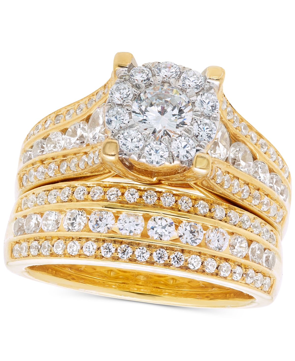 Macy's Diamond Multirow Halo Bridal Set (2 Ct. T.w.) In 14k Gold In Yellow Gold