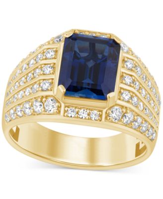 Macy's - Men's Lab Created Blue Sapphire (6-1/4 ct. t.w.) & Lab-Created Diamond (1-1/4 ct. t.w.) Ring in 10k Gold