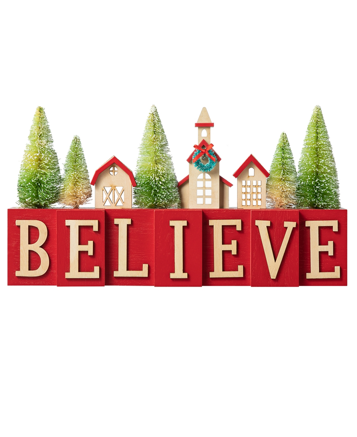 Glitzhome 14" L Christmas Wooden House Or Brush Trees Table Decor In Multi