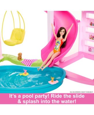 Dreamhouse, 75+ Pieces, Pool Party Doll House With 3 Story Slide