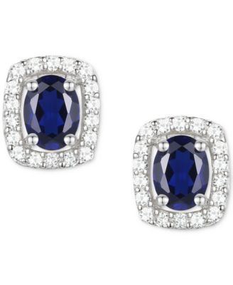 Lab-Grown Sapphire (3/8 ct. t.w.) & Lab-Grown White Sapphire (1/8 ct. t.w.) Oval Halo Stud Earrings in Sterling Silver (Also in Additional Gemstones)