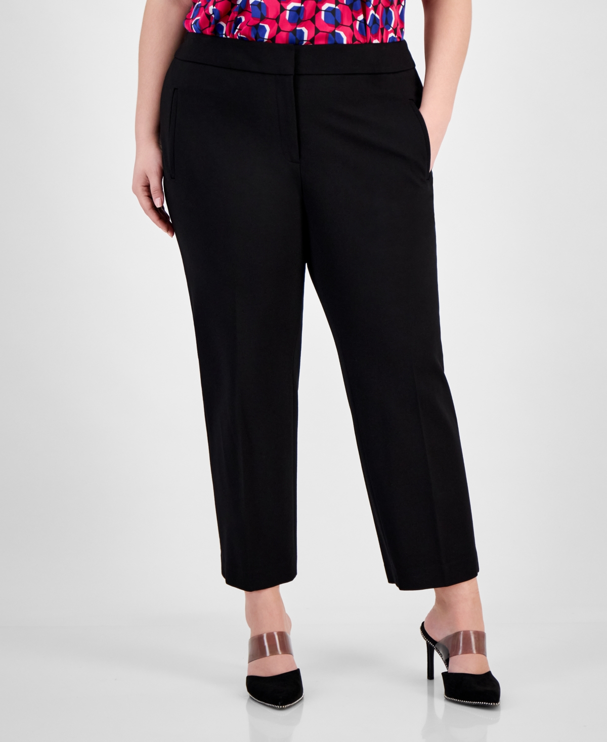 Bar Iii Plus Size Compression Straight-leg Pants, Created For Macy's In Black