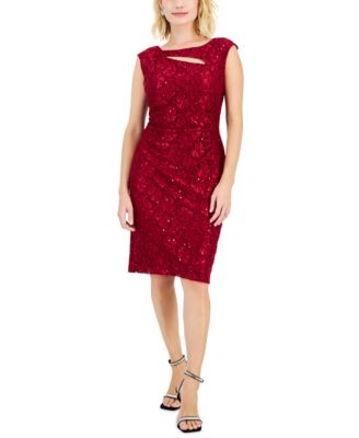 chinese dress ladies Connected Plus Size Lace Sheath Dress Burgundy Mocha 14W at Amazon Women's  Clothing store main image 1