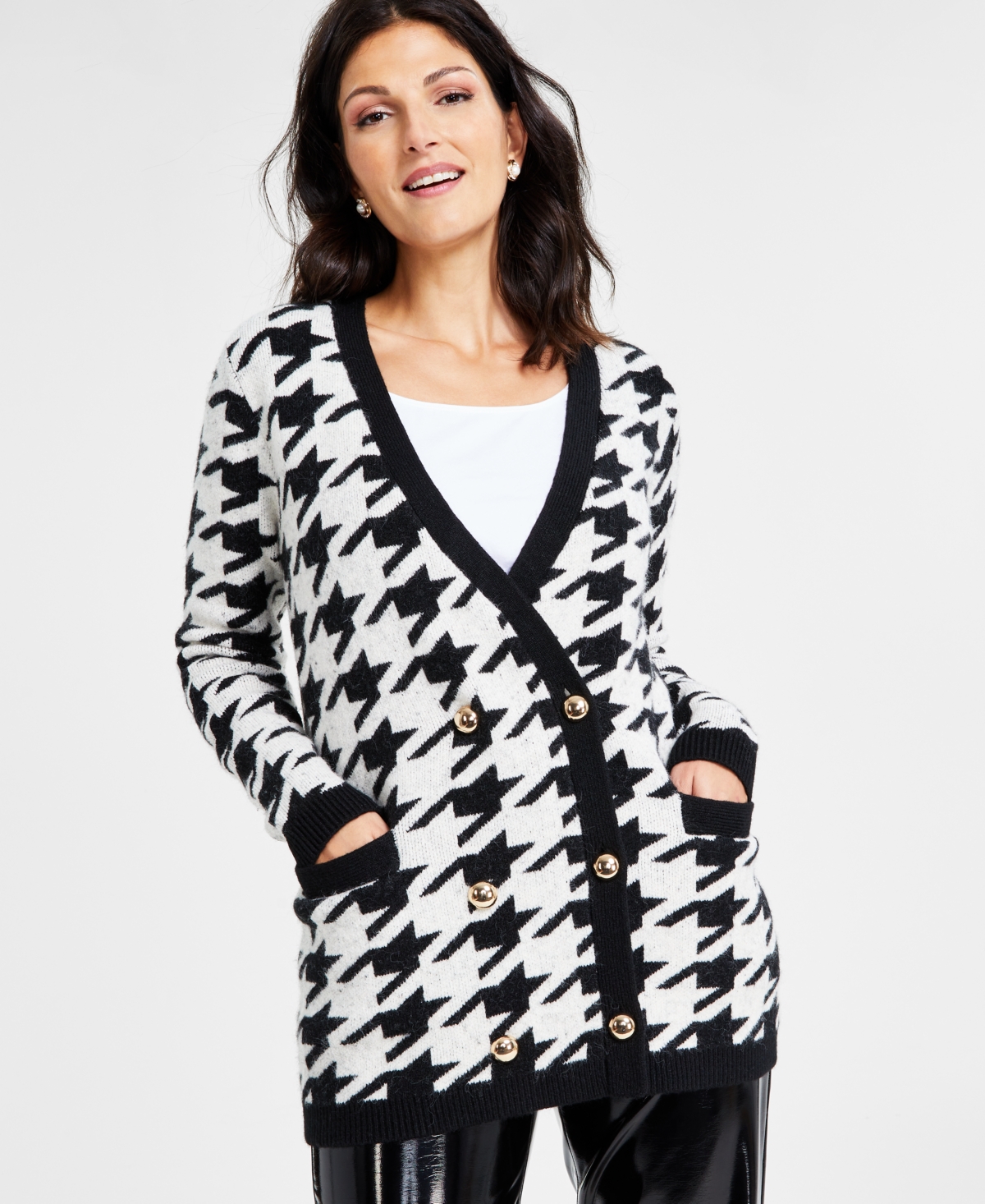 Inc International Concepts Women's Jacquard Cardigan, Created For Macy's In Houndstooth