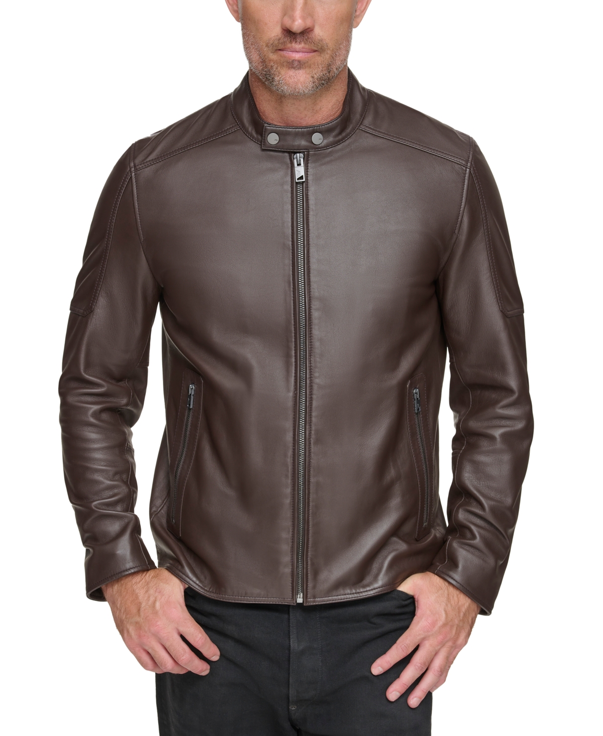 Marc New York Men's Viceroy Sleek Leather Racer Jacket In Walnut