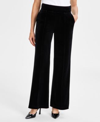 Women's High-Rise Velvet Wide-Leg Pants, Regular & Petite, Created for Macy's