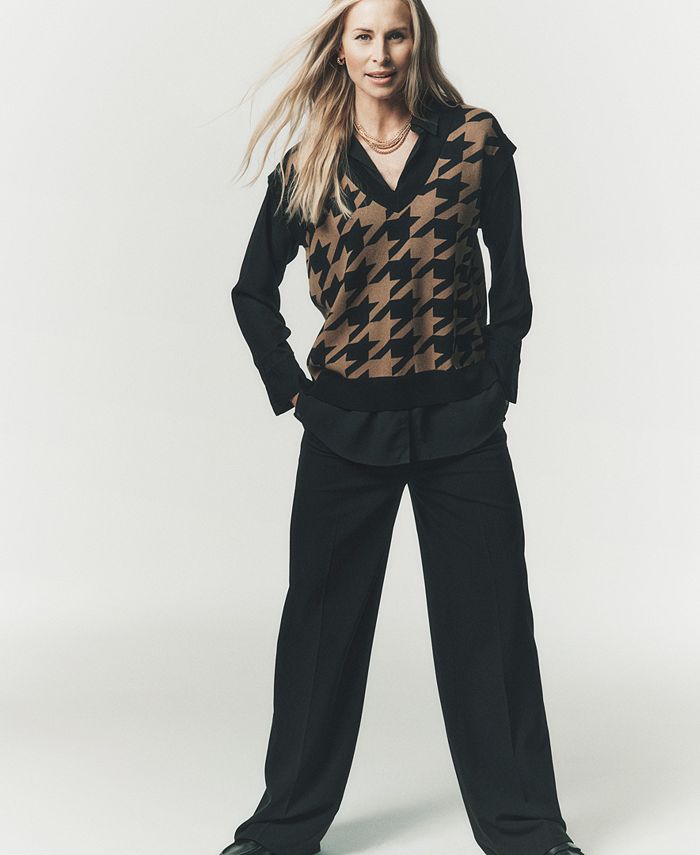 Anne Klein Women's Houndstooth Twofer Sweater Vest Top - Macy's