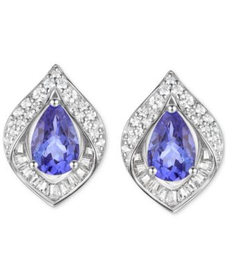 Tanzanite (3/4 ct. t.w.) & Lab-Grown White Sapphire (1/3 ct. t.w.) Pear Halo Stud Earrings in Sterling Silver
