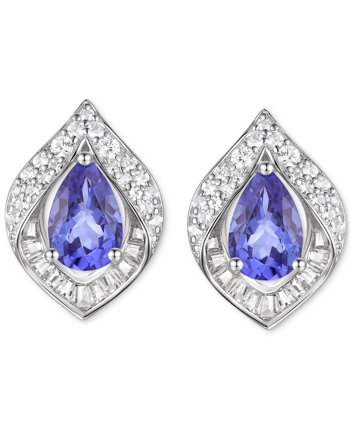 (3/4 ct. t.w.) & Lab-Grown White Sapphire (1/3 ct. t.w.) Pear Halo Stud Earrings in Sterling Silver - Tanzanite
