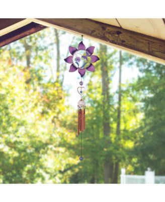 35" Long Pewter & Purple Butterfly Wind Chime with Copper Gem