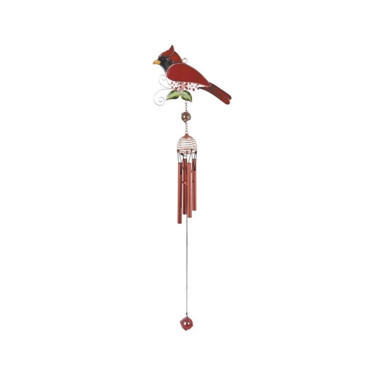 26" Long Northern Cardinal Wind Chime with Gem Home Decor Perfect Gift for House Warming, Holidays and Birthdays - Red
