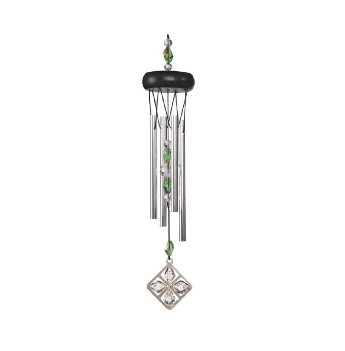 15" Long Green Wooden Top Gem Wind Chime Home Decor Perfect Gift for House Warming, Holidays and Birthdays - Green