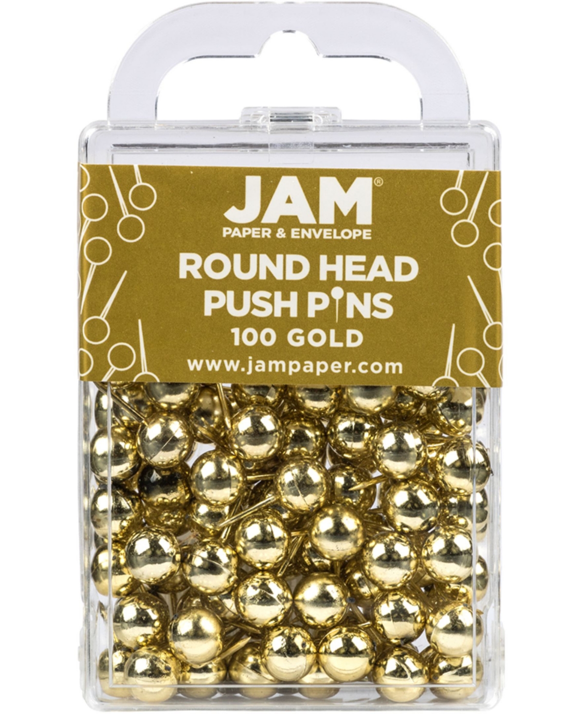 Jam Paper Colorful Push Pins In Gold