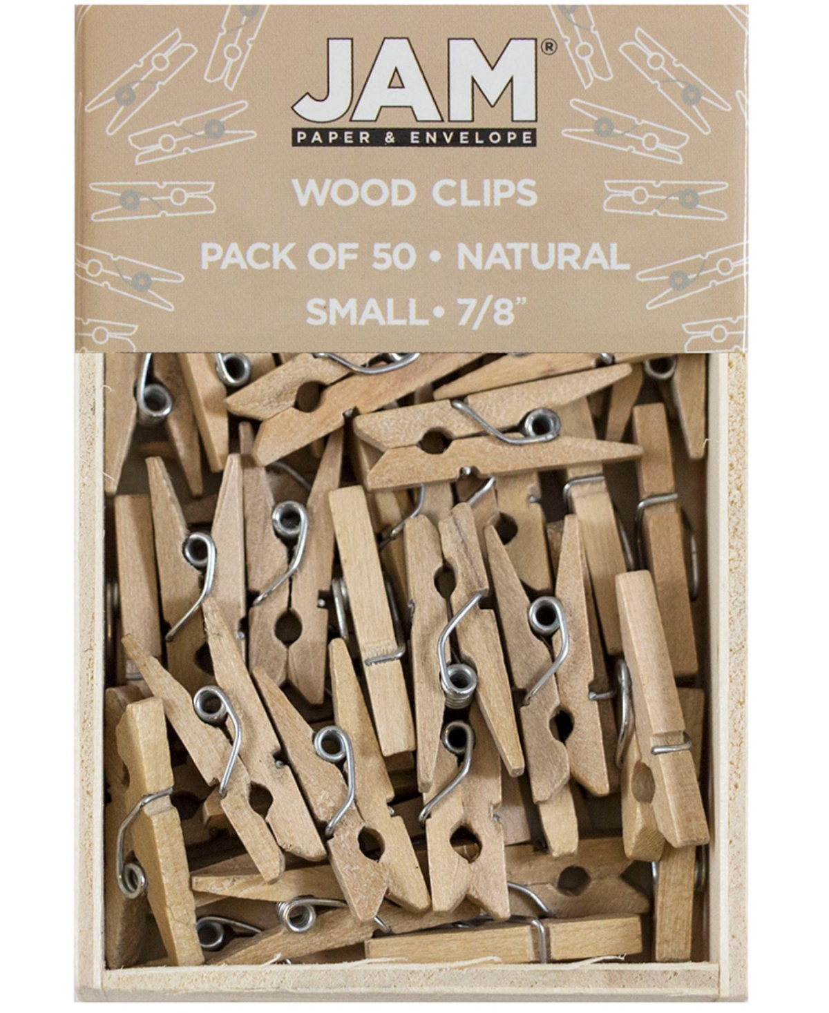 Jam Paper Wood Clip Clothespins In Natural Brown