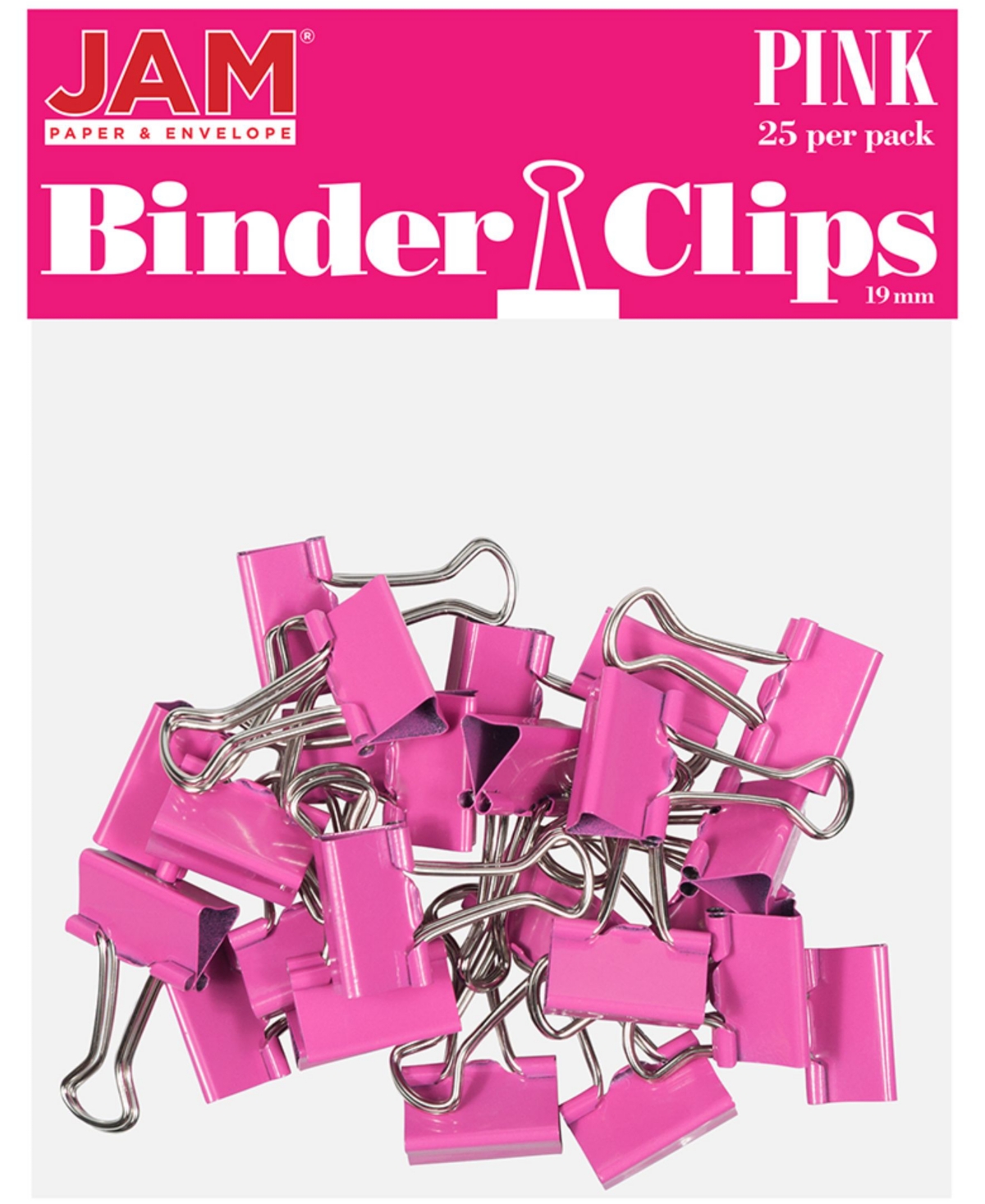 Colorful Binder Clips - Small - 0.75", 19 Millimeter - 25 Per Pack - Pink