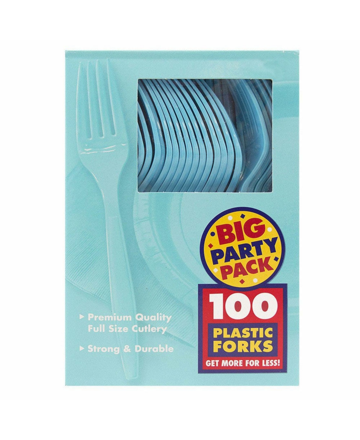 Big Party Pack of Premium Plastic Forks - 100 Disposable Forks Per Box - Aqua