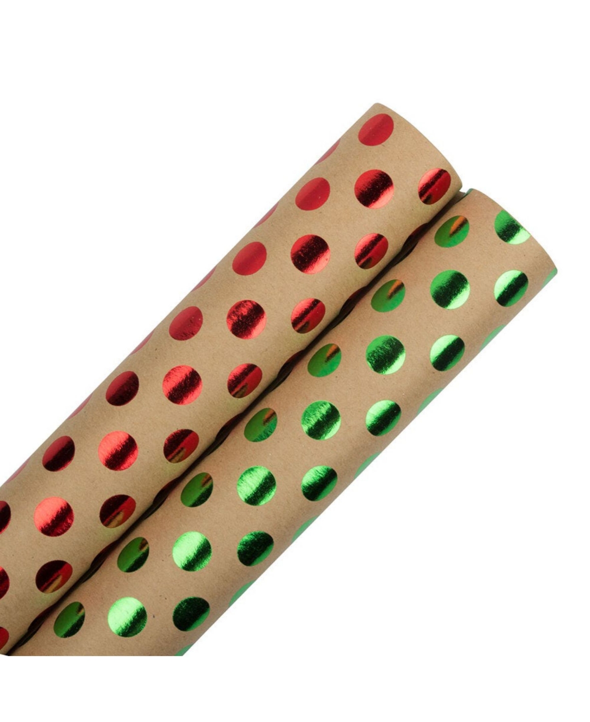 Assorted GiFoot Wrap - Kraft Wrapping Paper - 50 Square Foot Total - Dots Kraft Paper - 2 Rolls Per Pack - Red Green Dots Kraft