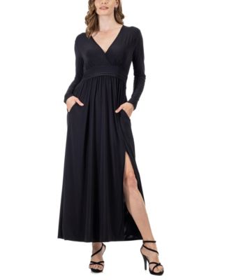 Women's Long Sleeve V-neck Side Slit Maxi Dress