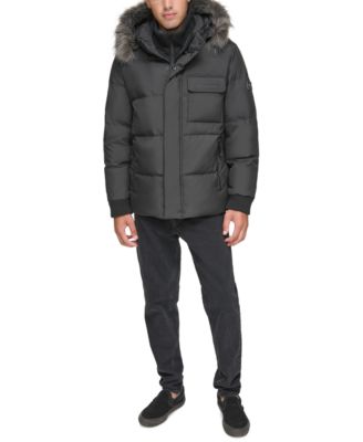 Men's Nisko Short Channel Quilted Puffer Jacket with Faux Fur Hood