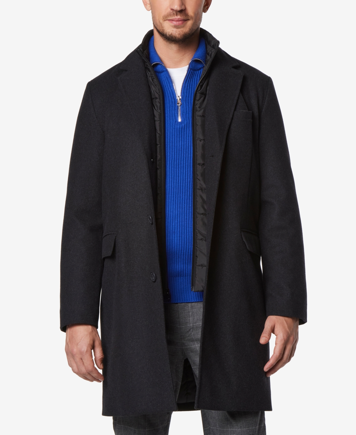 Marc New York Men's Sheffield Melton Wool Slim Overcoat With Interior Bib In Charcoal