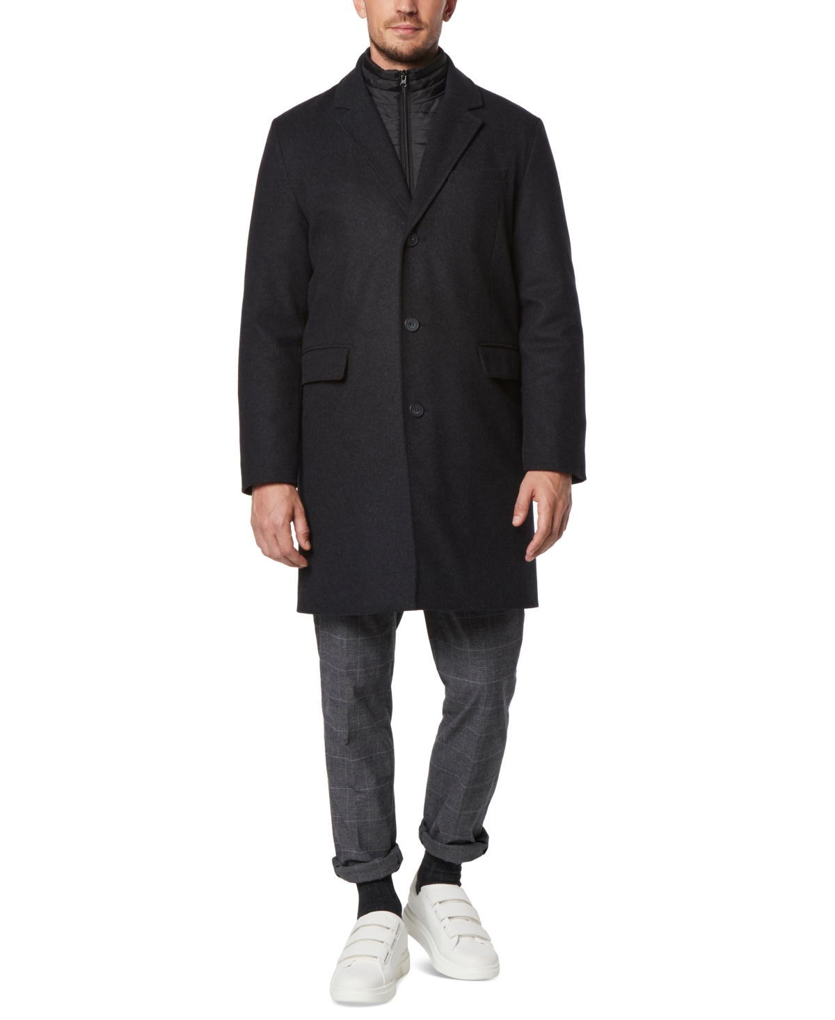 Marc New York Men's Sheffield Melton Wool Slim Overcoat with Interior Bib
