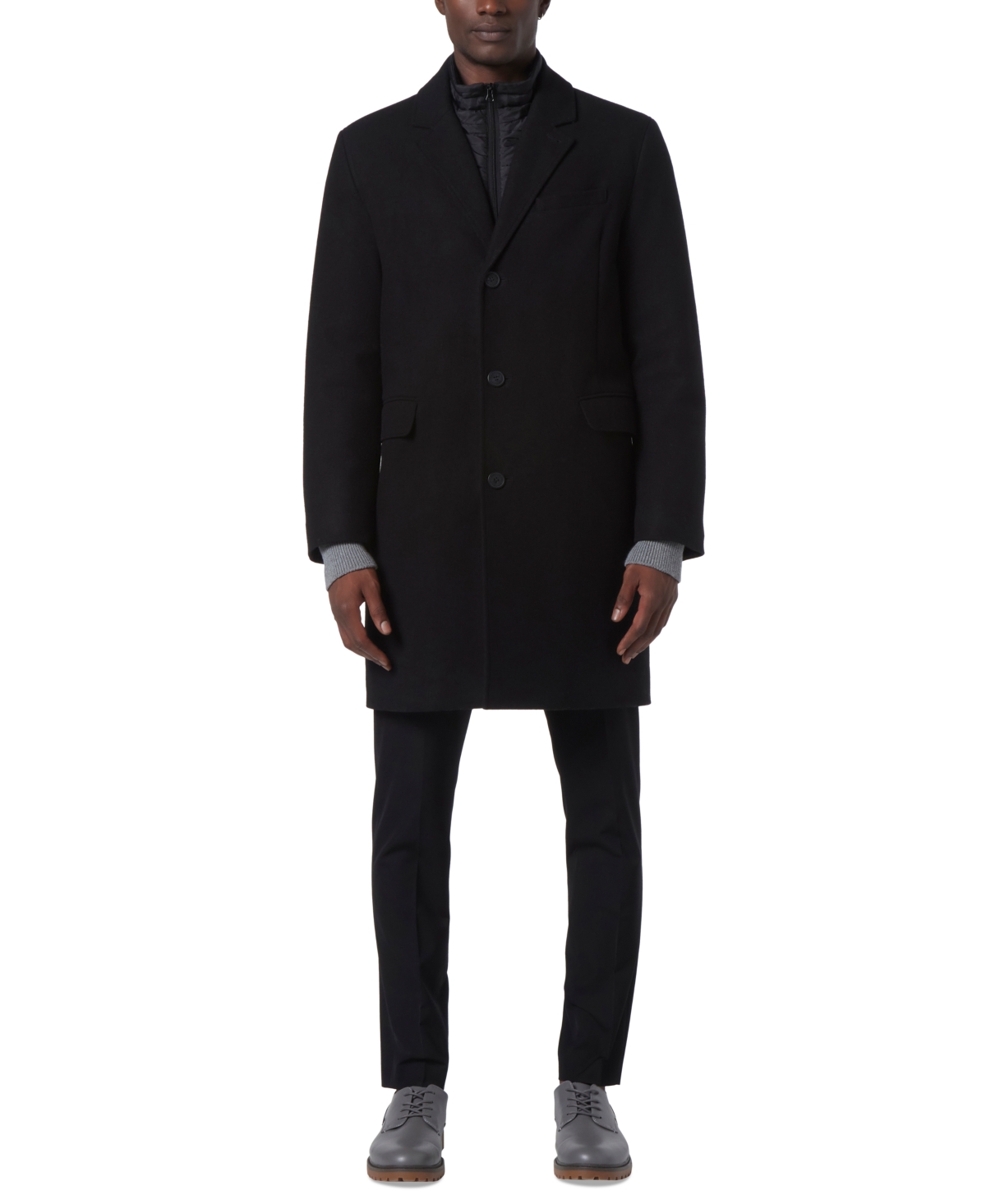 Marc New York Men's Sheffield Melton Wool Slim Overcoat With Interior Bib In Black