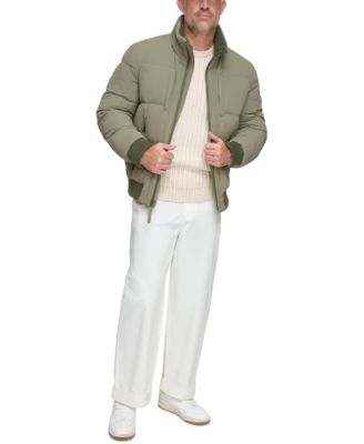 Men's Sideling Stretch Crinkle Down Color Block Bomber Jacket