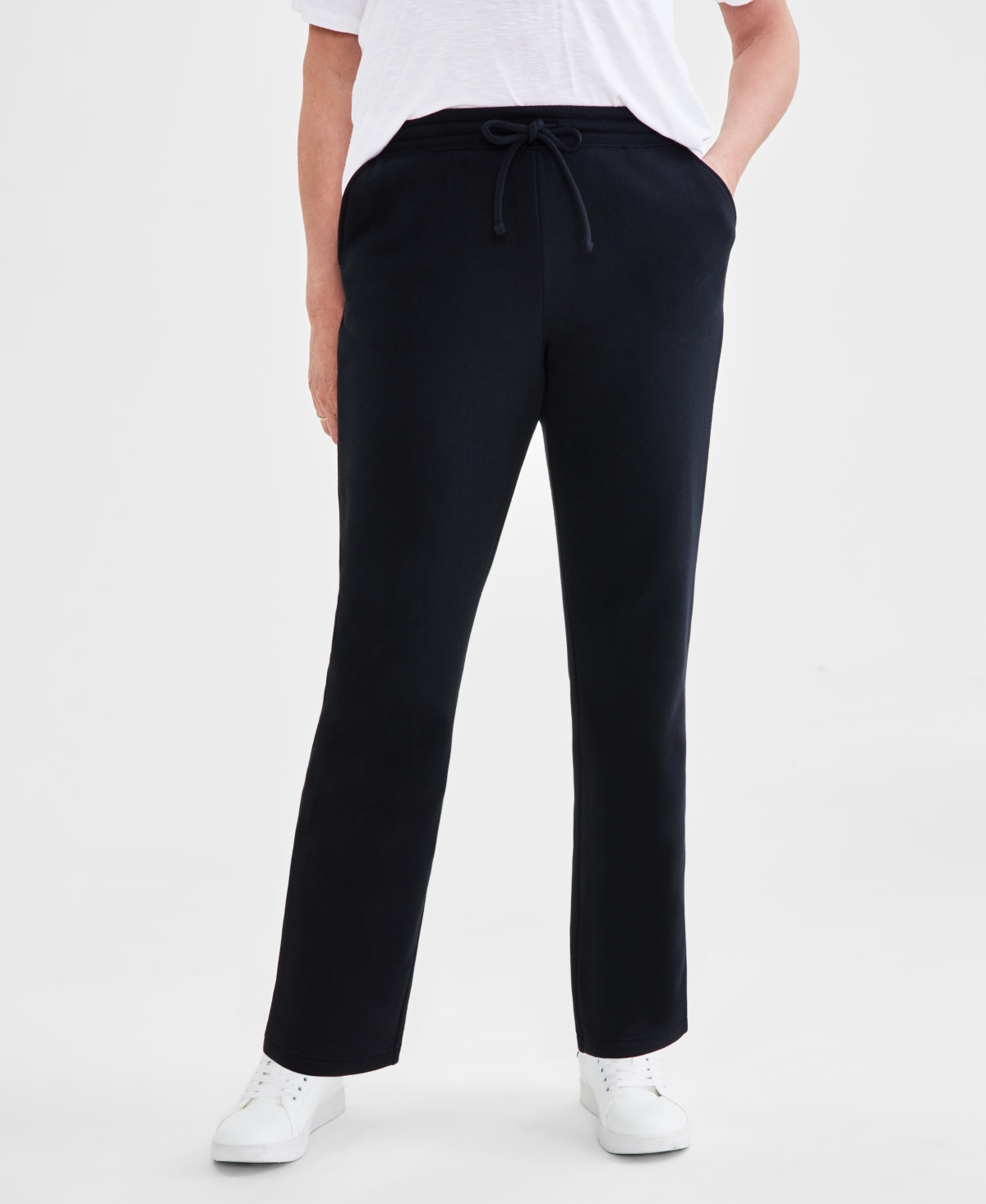 Shop Style & Co Women's Mid Rise Drawstring-waist Fleece Pant, Created For Macy's In Deep Black
