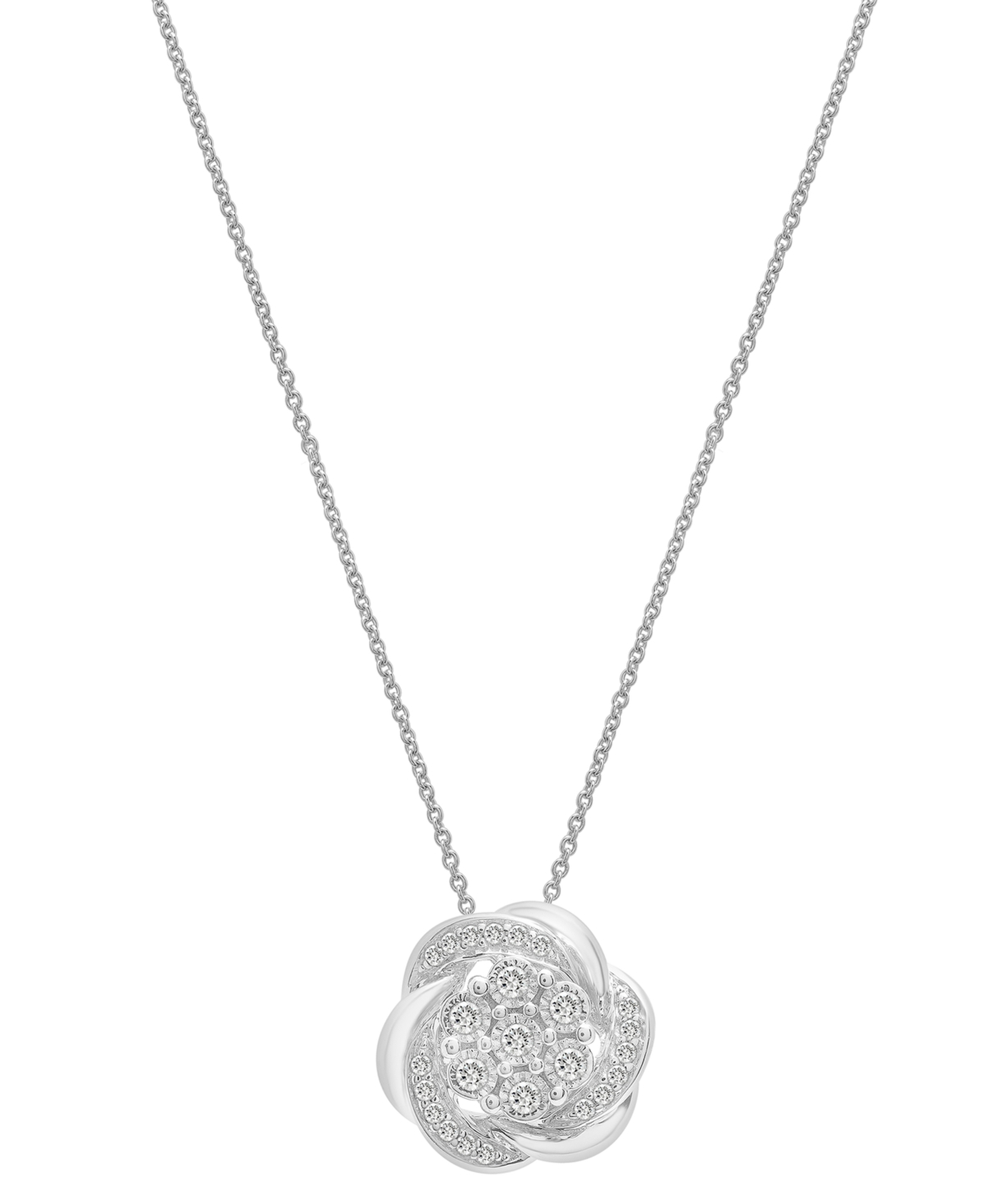 Macy's Diamond Flower 18" Pendant Necklace (1/4 Ct. T.w.) In Sterling Silver, Created For