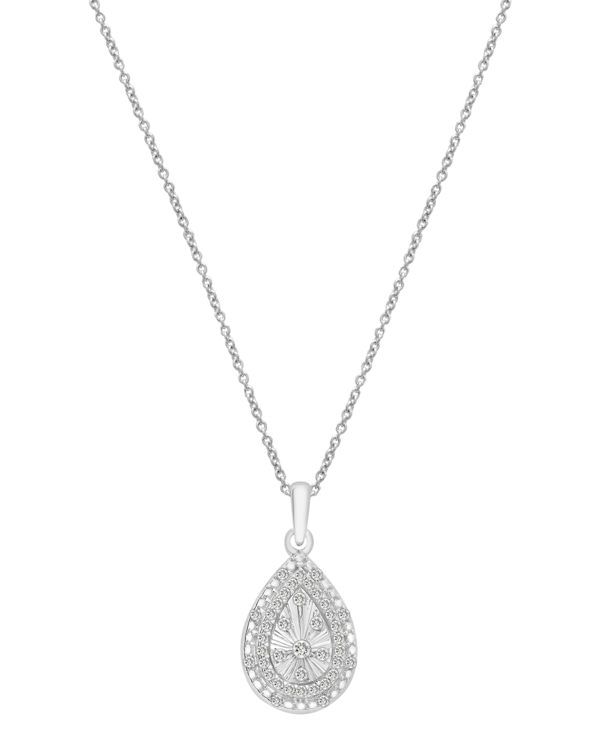 Macy's Diamond Teardrop 18" Pendant Necklace (1/4 Ct. T.w.) In Sterling Silver, Created For