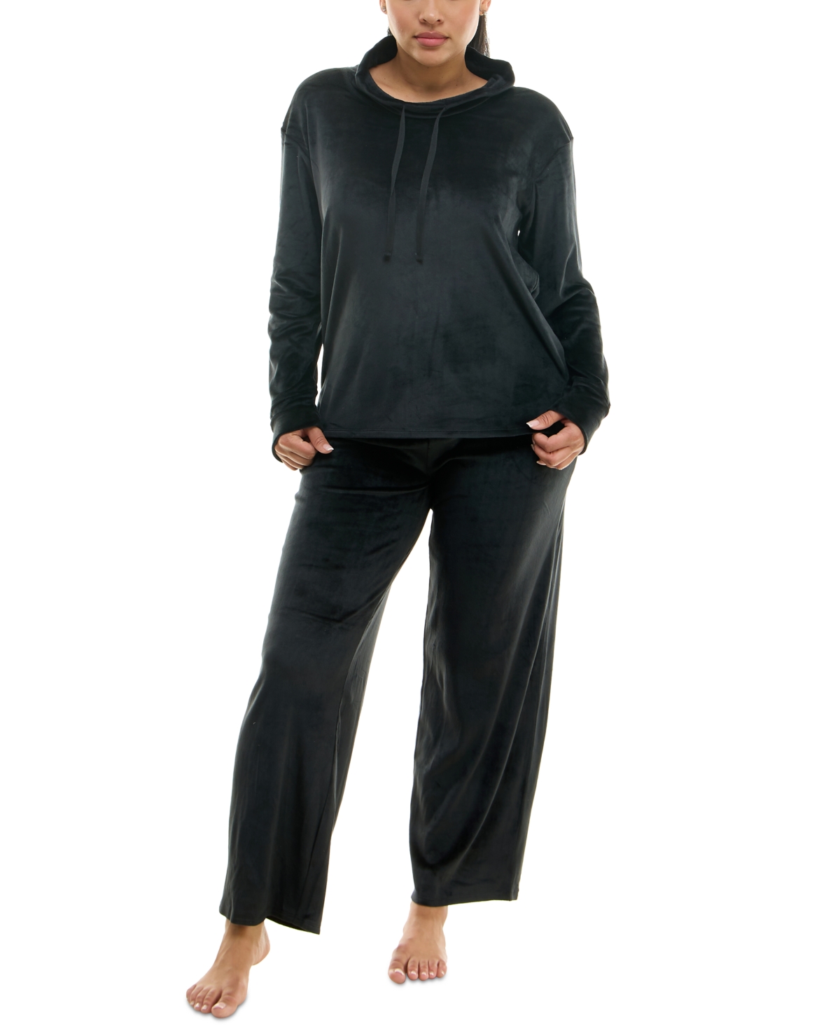 Roudelain Women's 2-pc. Velour Hoodie Pajamas Set In Black
