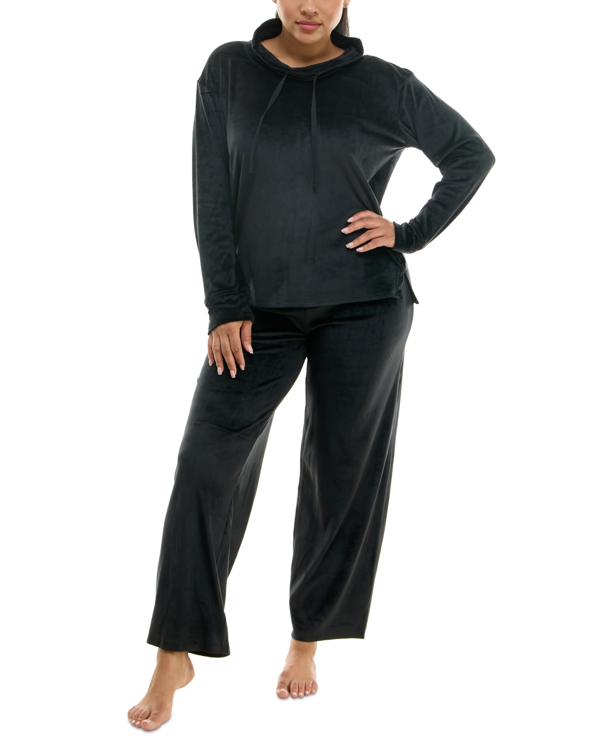 Shop Roudelain Women's 2-pc. Velour Hoodie Pajamas Set In Black