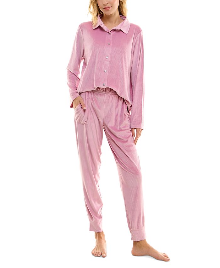 Roudelain Women's 2-Pc. Ribbed Velour Jogger Pajamas Set - Macy's